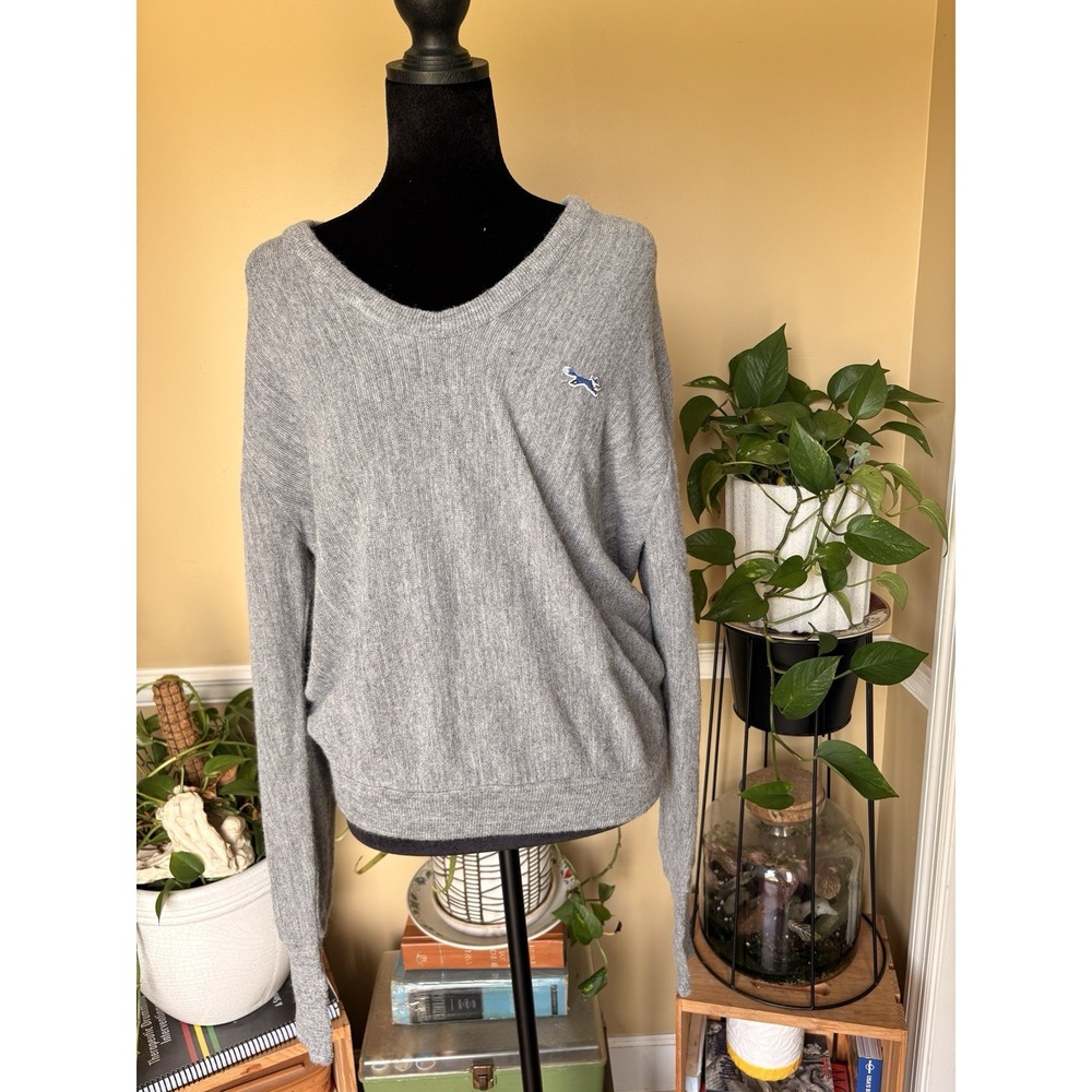 VTG 70s 80s The Fox Sweater JCPenney Mens L Gray V Neck Pullover Kurt Cobain